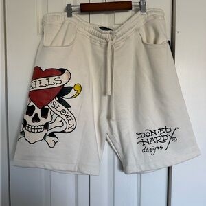 Ed Hardy White Shorts with Skull and Heart Design size xl